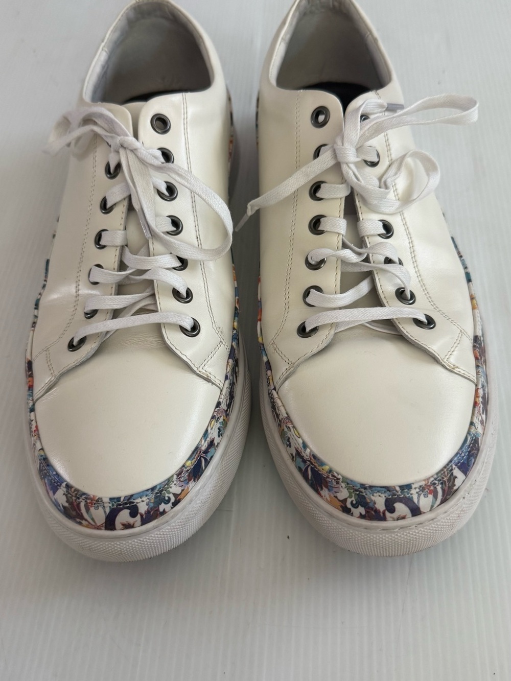 Robert Graham Sneaker Mens 12 White Leather Consoli Low Top Sneakers Lace Up - Picture 2 of 7